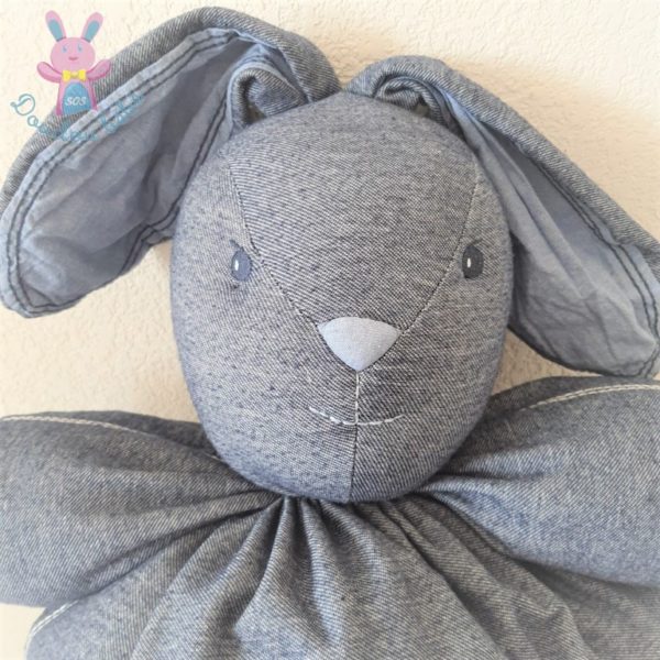 Grand doudou Lapin boule Même pas peur bleu jean denim 53 cm KALOO