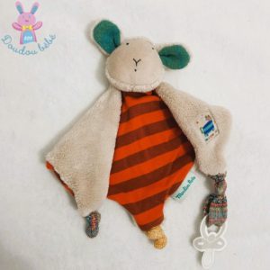 Doudou plat Mouton Zig Zag rayé orange attache tétine MOULIN ROTY