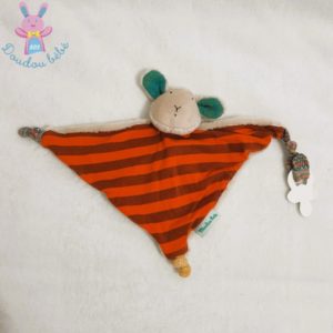 Doudou plat Mouton Zig Zag rayé orange attache tétine MOULIN ROTY