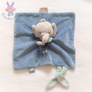 Doudou plat éléphant Jack bleu gris attache tétine NATTOU