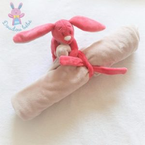 Doudou Lapin Pili rose « Ma première couverture » blanc beige NOUKIE’S