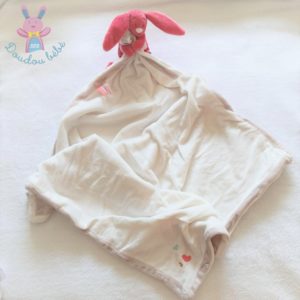 Doudou Lapin Pili rose « Ma première couverture » blanc beige NOUKIE’S