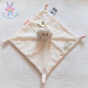 Doudou plat Smiley Little Princess blanc rose couronne ORCHESTRA