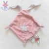 Doudou plat Lapin blanc rose étoiles argent attache tétine TEX