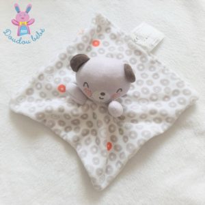 Doudou plat Ours gris blanc rouge avec motifs ronds SIPLEC