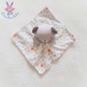 Doudou plat Ours gris blanc rouge avec motifs ronds SIPLEC