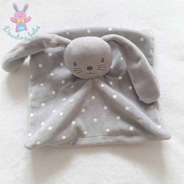 Doudou plat Lapin gris blanc étoiles luminescent PAT & RIPATON