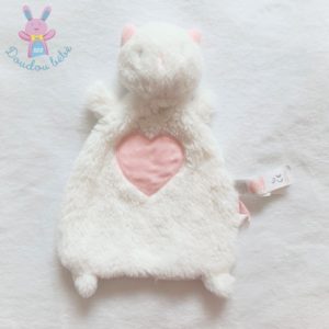 Doudou plat Chat fourrure blanc cœur rose SERGENT MAJOR