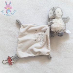 Mon doudou Pingouin gris blanc mouchoir étoiles attache tétine TEX