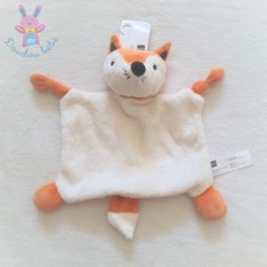 Doudou plat Renard blanc orange motif feuilles SIPLEC