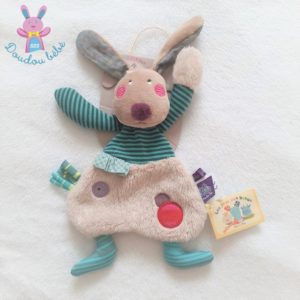 Doudou plat Lapin Chien beige rayé Les jolis pas beaux MOULIN ROTY