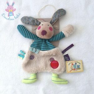Doudou plat Lapin Chien beige rayé Les jolis pas beaux MOULIN ROTY