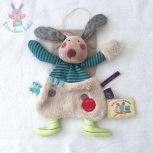 Doudou plat Lapin Chien beige rayé Les jolis pas beaux MOULIN ROTY