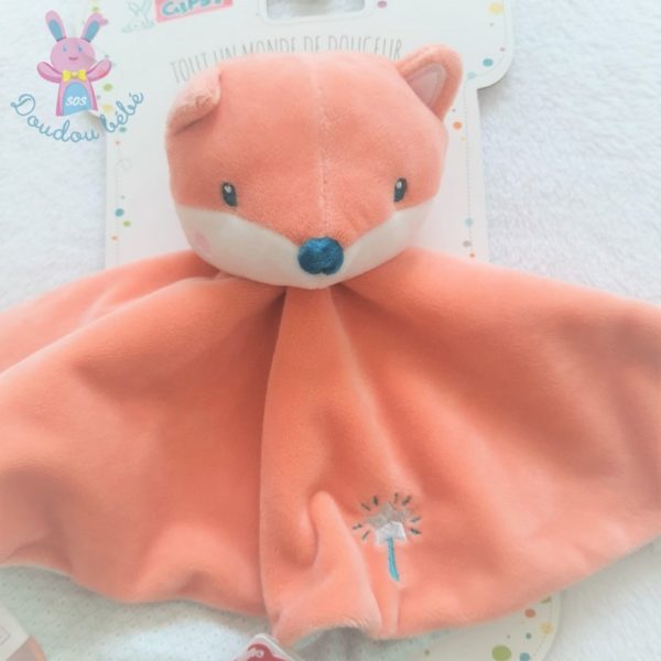 Doudou plat Renard orange bleu baguette étoile attache tétine GIPSY