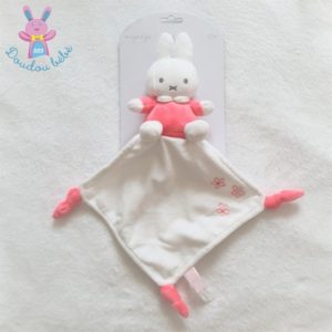 Doudou Lapin Miffy Nijntje rose blanc mouchoir fleurs TIAMO