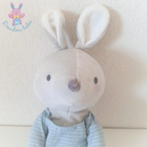 Doudou Lapin gris pull bleu rayé blanc OBAIBI OKAIDI