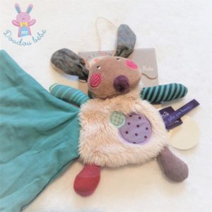 Doudou Lapin Chien mouchoir vert Les jolis pas beaux MOULIN ROTY