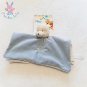 Doudou plat Ours Winnie the Pooh bleu clair et blanc écru DISNEY