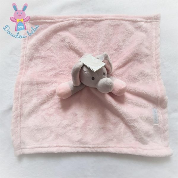 Doudou plat éléphant polaire rose et gris tout doux BABYTOWN