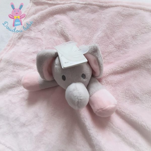 Doudou plat éléphant polaire rose et gris tout doux BABYTOWN