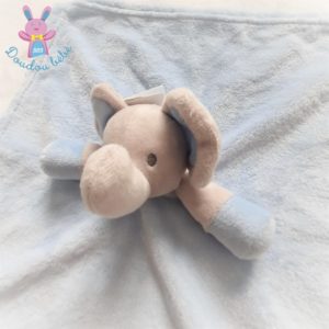 Doudou plat éléphant polaire gris et bleu tout doux BABYTOWN