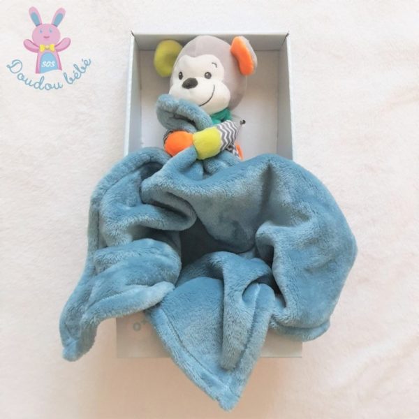 Doudou Singe multicolore couverture bleu NICOTOY SIMBA