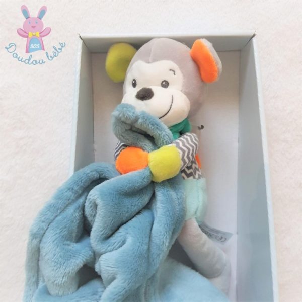 Doudou Singe multicolore couverture bleu NICOTOY SIMBA