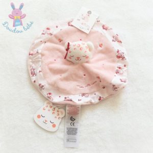 Doudou plat Chat rond rose blanc « Mon petit cœur » SERGENT MAJOR