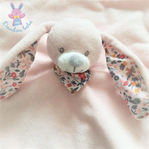 Doudou plat rose pâle fleurs "mon doudou" BOUT'CHOU