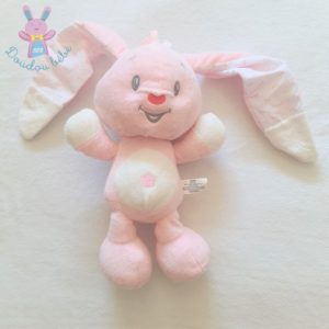 Doudou Lapin rose et blanc fleur nœuds AUCHAN