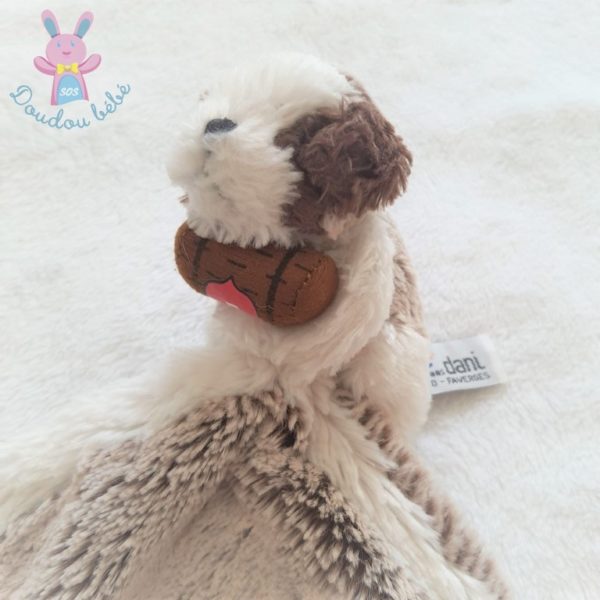 Doudou Chien Saint Bernard mouchoir marron chiné blanc DANI CREATIONS