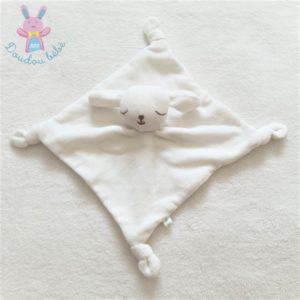 Doudou plat lapin dormeur blanc gris dessous étoiles BOUT’CHOU