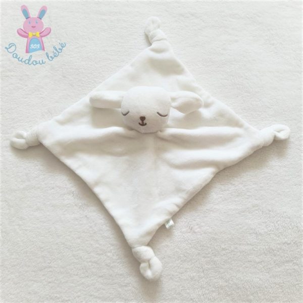 Doudou plat lapin dormeur blanc gris dessous étoiles BOUT'CHOU