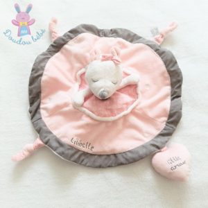 Doudou plat Souris Lilibelle cœur “little amour” rose et gris SAUTHON