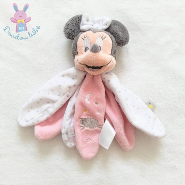 Doudou Minnie pétales rose blanc gris étoiles mouton DISNEY