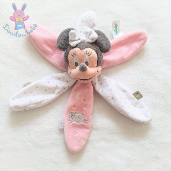 Doudou Minnie pétales rose blanc gris étoiles mouton DISNEY