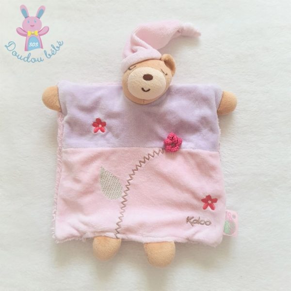 Doudou Ours Lilirose marionnette rose mauve fleurs KALOO