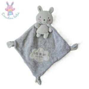 Doudou plat Lapin blanc gris cape « Serre moi fort » MOTS D’ENFANTS