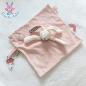 Doudou plat Lapin rose blanc fleurs Myrtille et Capucine MOULIN ROTY