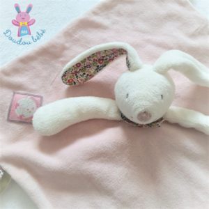 Doudou plat Lapin rose blanc fleurs Myrtille et Capucine MOULIN ROTY