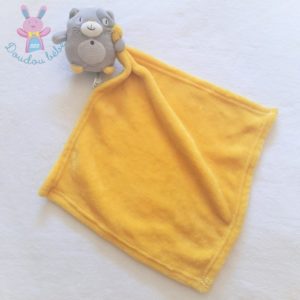Doudou Chat gris rayé couverture mouchoir jaune NICOTOY