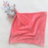 Doudou Lapin gris rayé couverture mouchoir rose fuchsia NICOTOY