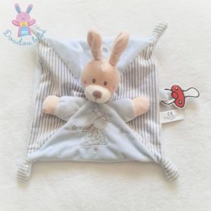 Doudou plat Lapin bleu rayé étoiles attache tétine SIMBA KIABI