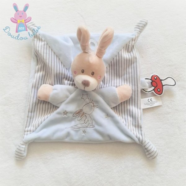 Doudou plat Lapin bleu rayé attache tétine SIMBA NICOTOY