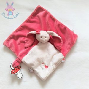 Doudou plat Lapin Anna & Pili rose blanc attache tétine NOUKIE’S