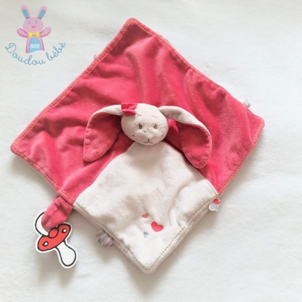 Doudou plat Lapin Pili rose blanc NOUKIE'S