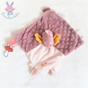 Doudou plat Dragon Victoria rose mauve attache tétine NOUKIE’S