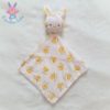 Doudou plat Lapin tissu blanc pomme jaune gris OBAIBI