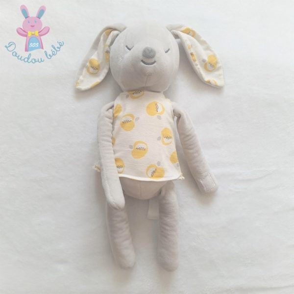 Doudou Lapin gris blanc pommes OBAIBI