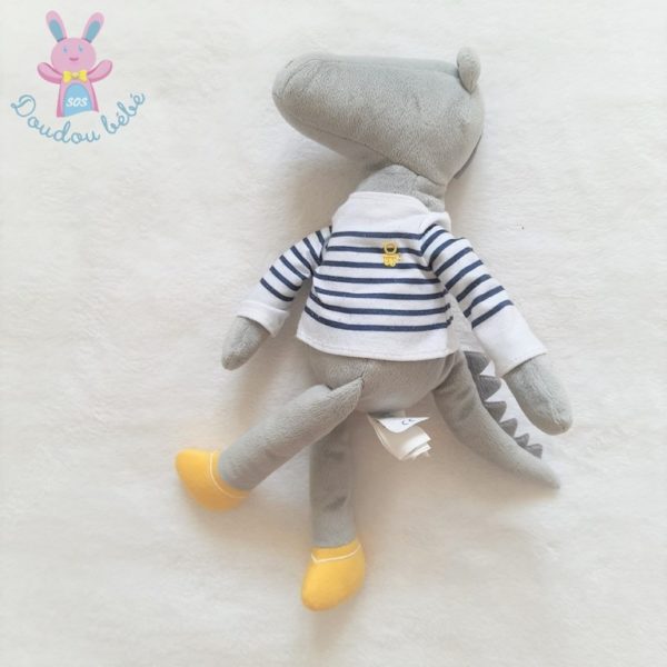 Doudou Crocodile gris jaune pull marin rayé OBAIBI OKAIDI